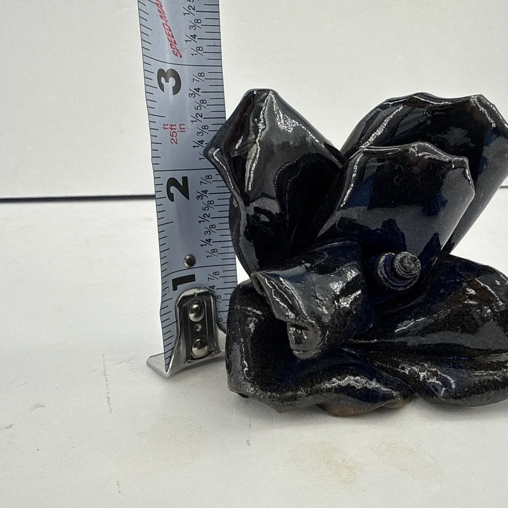 Beautiful Studio Art  Pottery Flower 3 in Rose Midnight Blue Gothic